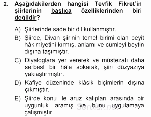 II. Abdülhamit Dönemi Türk Edebiyatı 2012 - 2013 Dönem Sonu Sınavı 2.Soru