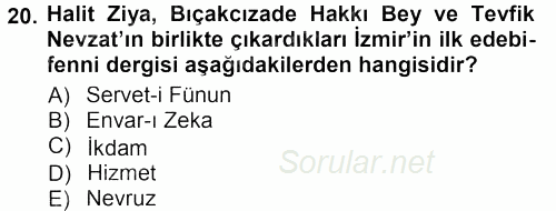 II. Abdülhamit Dönemi Türk Edebiyatı 2012 - 2013 Dönem Sonu Sınavı 20.Soru