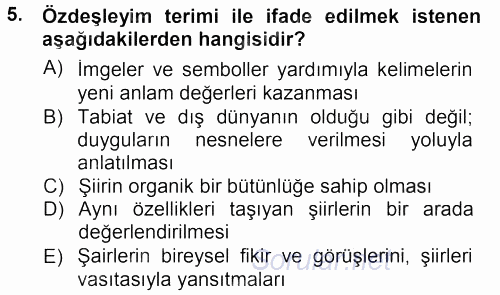 II. Abdülhamit Dönemi Türk Edebiyatı 2012 - 2013 Dönem Sonu Sınavı 5.Soru