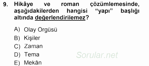 II. Abdülhamit Dönemi Türk Edebiyatı 2012 - 2013 Dönem Sonu Sınavı 9.Soru