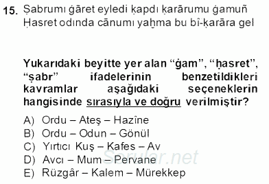 XIV-XV. Yüzyıllar Türk Edebiyatı 2013 - 2014 Dönem Sonu Sınavı 15.Soru
