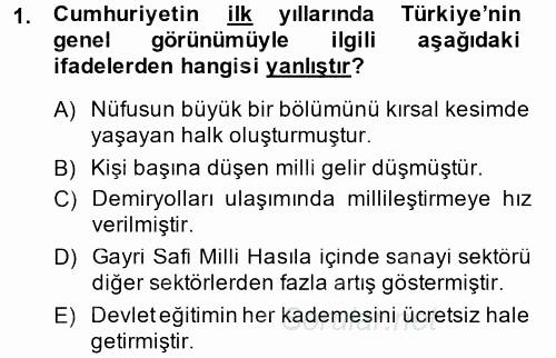 Atatürk İlkeleri Ve İnkılap Tarihi 2 2014 - 2015 Ara Sınavı 1.Soru
