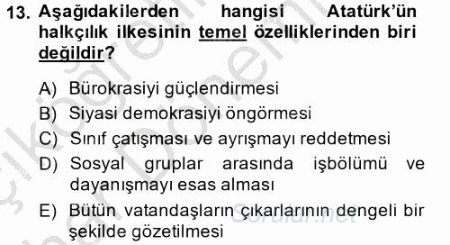 Atatürk İlkeleri Ve İnkılap Tarihi 2 2014 - 2015 Ara Sınavı 13.Soru