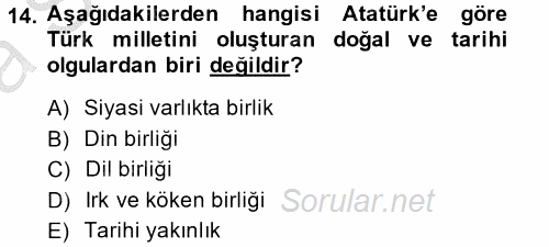 Atatürk İlkeleri Ve İnkılap Tarihi 2 2014 - 2015 Ara Sınavı 14.Soru