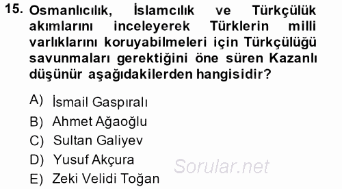 Atatürk İlkeleri Ve İnkılap Tarihi 2 2014 - 2015 Ara Sınavı 15.Soru