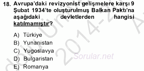 Atatürk İlkeleri Ve İnkılap Tarihi 2 2014 - 2015 Ara Sınavı 18.Soru