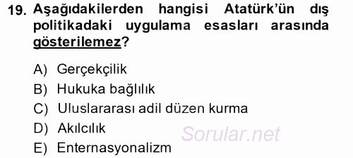 Atatürk İlkeleri Ve İnkılap Tarihi 2 2014 - 2015 Ara Sınavı 19.Soru
