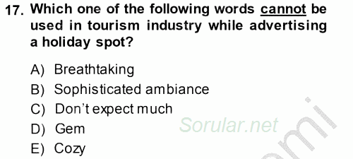 Turizm Için Ingilizce 2 2014 - 2015 Ara Sınavı 17.Soru