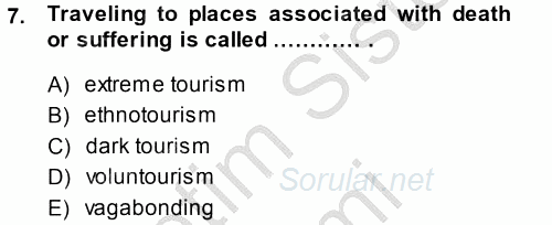 Turizm Için Ingilizce 2 2014 - 2015 Ara Sınavı 7.Soru