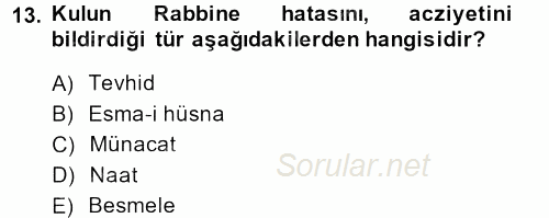 Türk İslam Edebiyatı 2013 - 2014 Tek Ders Sınavı 13.Soru