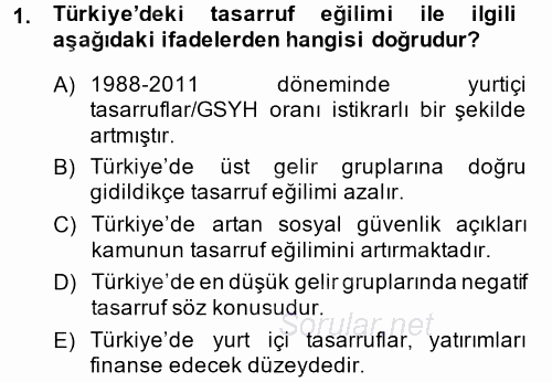 Türkiye Ekonomisi 2014 - 2015 Ara Sınavı 1.Soru