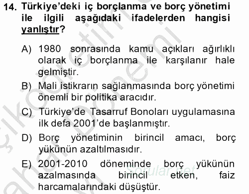Türkiye Ekonomisi 2014 - 2015 Ara Sınavı 14.Soru