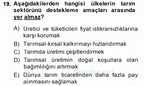 Türkiye Ekonomisi 2014 - 2015 Ara Sınavı 19.Soru