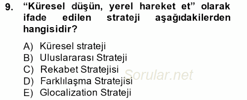 Stratejik Yönetim 2 2013 - 2014 Tek Ders Sınavı 9.Soru