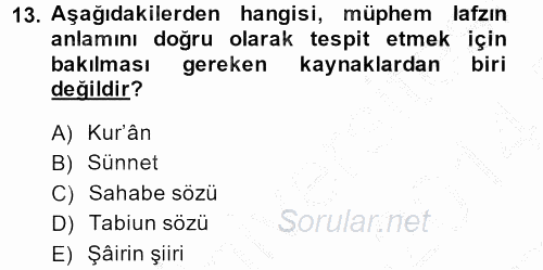 Tefsir Tarihi ve Usulü 2013 - 2014 Dönem Sonu Sınavı 13.Soru