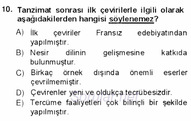 Yeni Türk Edebiyatına Giriş 1 2012 - 2013 Ara Sınavı 10.Soru