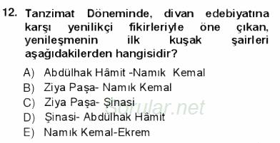 Yeni Türk Edebiyatına Giriş 1 2012 - 2013 Ara Sınavı 12.Soru
