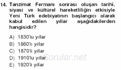 Yeni Türk Edebiyatına Giriş 1 2012 - 2013 Ara Sınavı 14.Soru