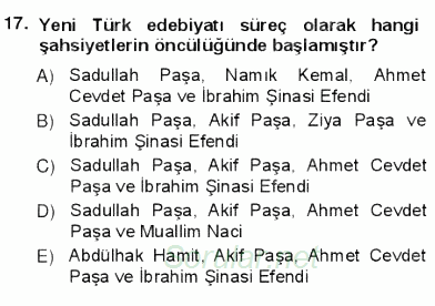 Yeni Türk Edebiyatına Giriş 1 2012 - 2013 Ara Sınavı 17.Soru
