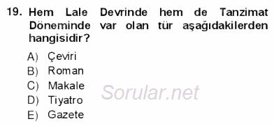 Yeni Türk Edebiyatına Giriş 1 2012 - 2013 Ara Sınavı 19.Soru