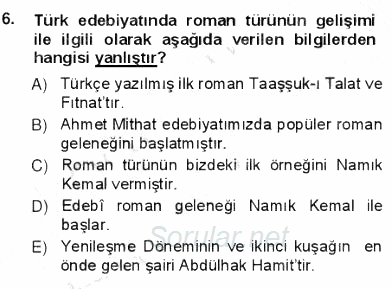 Yeni Türk Edebiyatına Giriş 1 2012 - 2013 Ara Sınavı 6.Soru
