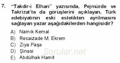 Yeni Türk Edebiyatına Giriş 1 2012 - 2013 Ara Sınavı 7.Soru