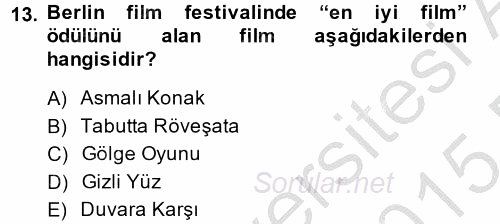 Film ve Video Kültürü 2014 - 2015 Ara Sınavı 13.Soru