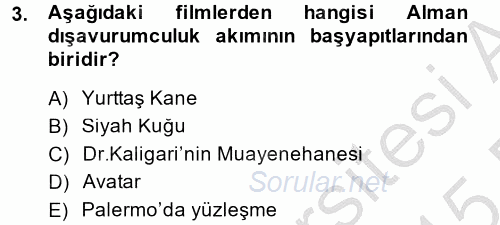 Film ve Video Kültürü 2014 - 2015 Ara Sınavı 3.Soru
