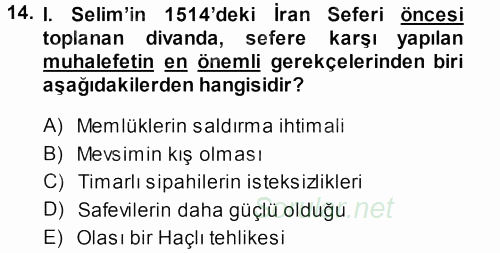 Osmanlı Tarihi (1299-1566) 2013 - 2014 Dönem Sonu Sınavı 14.Soru