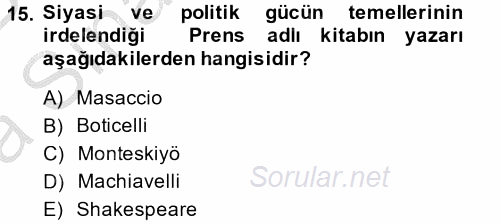 Kültür Tarihi 2014 - 2015 Ara Sınavı 15.Soru
