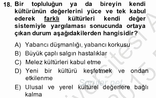 Kültür Tarihi 2014 - 2015 Ara Sınavı 18.Soru
