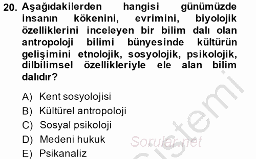 Kültür Tarihi 2014 - 2015 Ara Sınavı 20.Soru