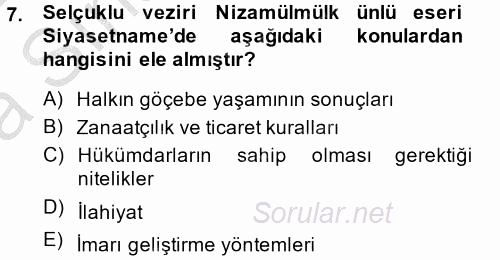 Kültür Tarihi 2014 - 2015 Ara Sınavı 7.Soru