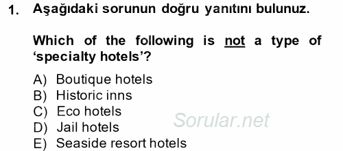 Turizm İçin 1ngilizce 1 2014 - 2015 Ara Sınavı 1.Soru