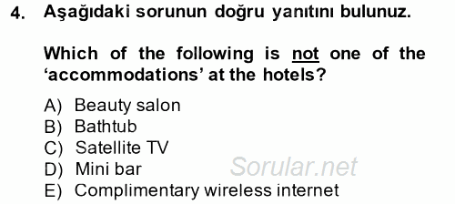 Turizm İçin 1ngilizce 1 2014 - 2015 Ara Sınavı 4.Soru