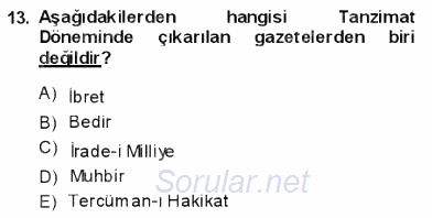 Tanzimat Dönemi Türk Edebiyatı 1 2013 - 2014 Ara Sınavı 13.Soru