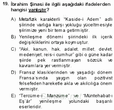 Tanzimat Dönemi Türk Edebiyatı 1 2013 - 2014 Ara Sınavı 19.Soru