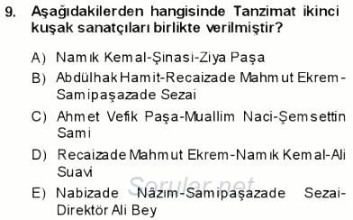 Tanzimat Dönemi Türk Edebiyatı 1 2013 - 2014 Ara Sınavı 9.Soru