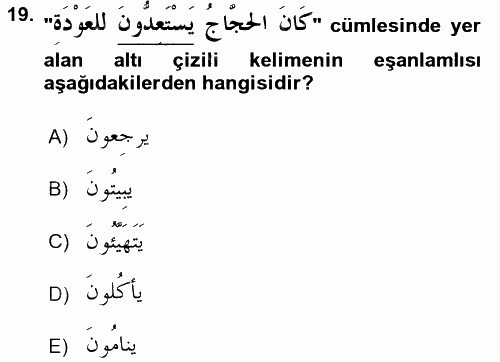 Arapça 3 2016 - 2017 Ara Sınavı 19.Soru
