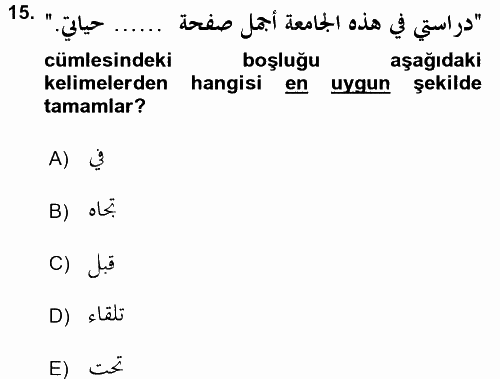 Arapça 3 2016 - 2017 Ara Sınavı 15.Soru