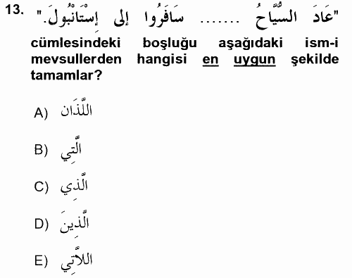 Arapça 3 2016 - 2017 Ara Sınavı 13.Soru