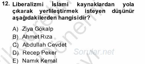 Türk Siyasal Hayatı 2014 - 2015 Dönem Sonu Sınavı 12.Soru
