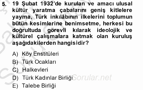 Türk Siyasal Hayatı 2014 - 2015 Dönem Sonu Sınavı 5.Soru