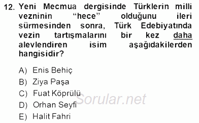 II. Meşrutiyet Dönemi Türk Edebiyatı 2014 - 2015 Dönem Sonu Sınavı 12.Soru
