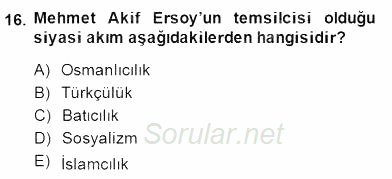 II. Meşrutiyet Dönemi Türk Edebiyatı 2014 - 2015 Dönem Sonu Sınavı 16.Soru