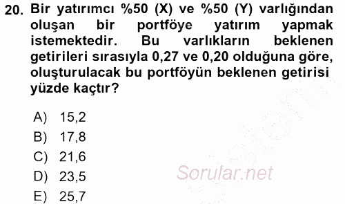 Portföy Yönetimi 2016 - 2017 Ara Sınavı 20.Soru