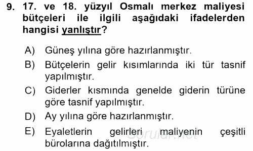 Osmanlı İktisat Tarihi 2016 - 2017 Ara Sınavı 9.Soru