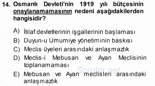 Atatürk İlkeleri Ve İnkılap Tarihi 1 2013 - 2014 Dönem Sonu Sınavı 14.Soru