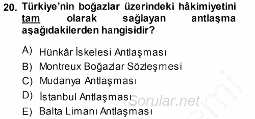 Atatürk İlkeleri Ve İnkılap Tarihi 1 2013 - 2014 Dönem Sonu Sınavı 20.Soru