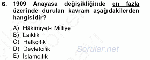 Atatürk İlkeleri Ve İnkılap Tarihi 1 2013 - 2014 Dönem Sonu Sınavı 6.Soru
